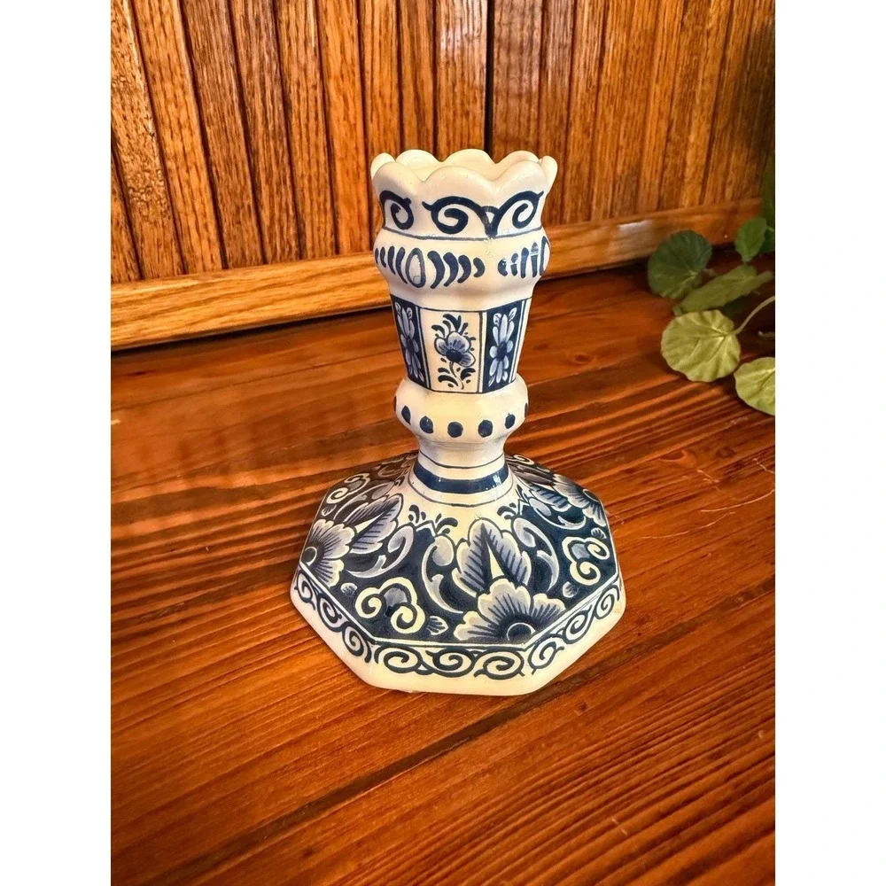 Delft Candlestick Holder 5.25in Blue Excellent Hand Painted Floral 834/1